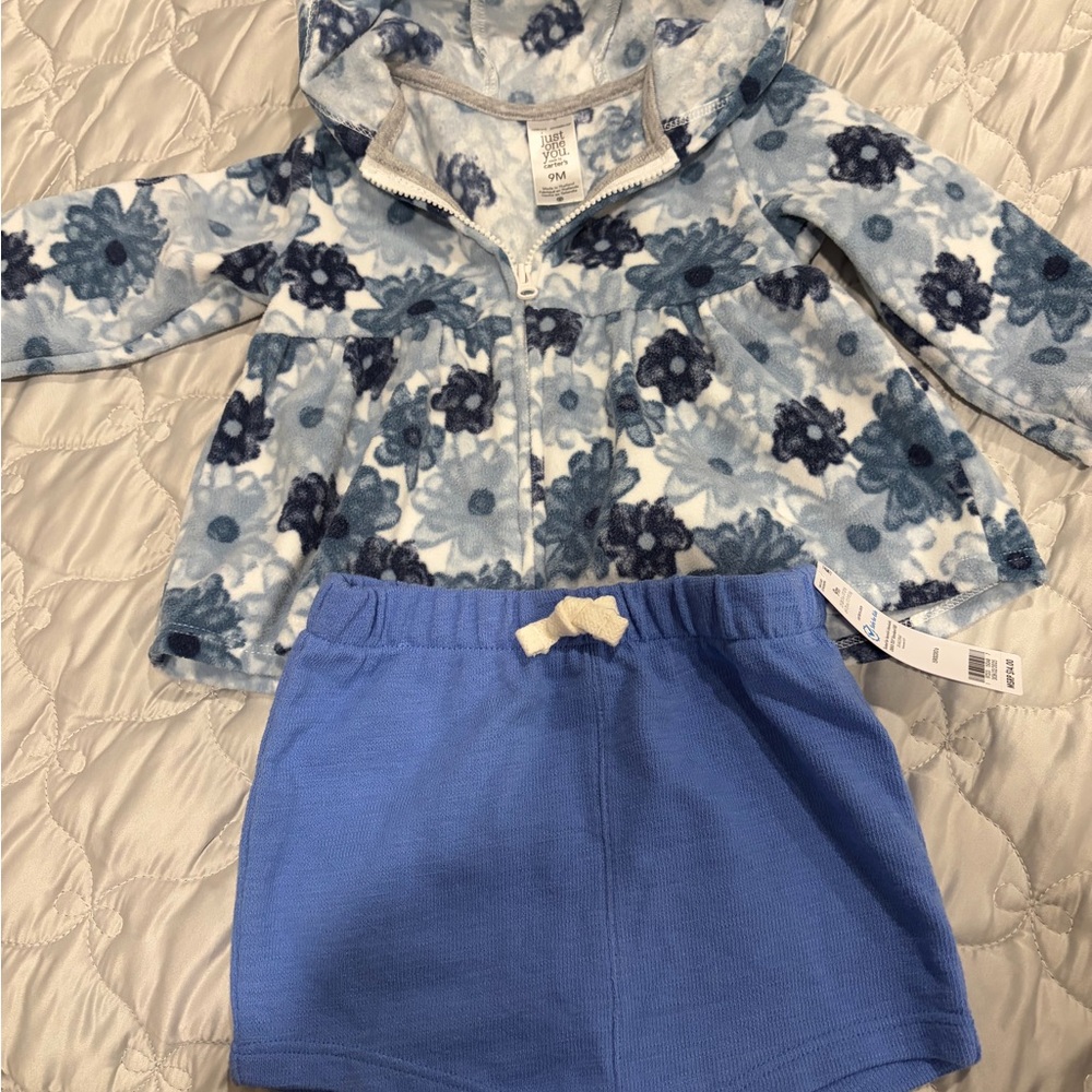 Carters Floral Hooded Jacket and Blue Shorts Set Shorts NWT Jacket EUC
